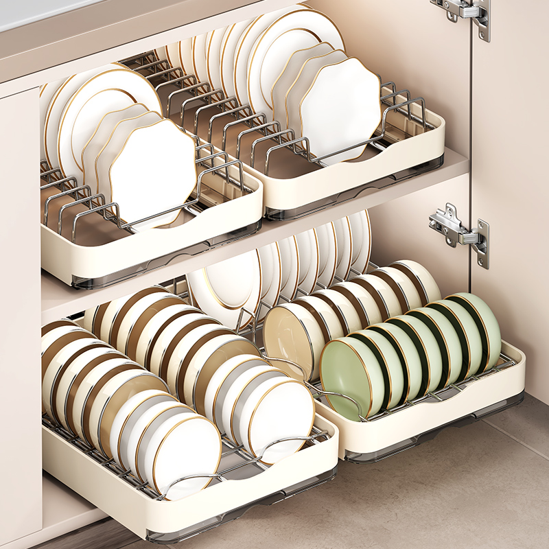 厨房碗架抽拉碗碟收纳架橱柜内拉篮放碗架抽屉式碗盘子沥水置物架